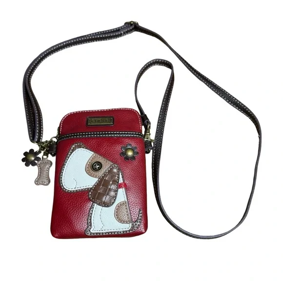 Chala Crossbody Phone Purse – Dog Appliqué, Red Faux Leather | Like New - Picture 3 of 7